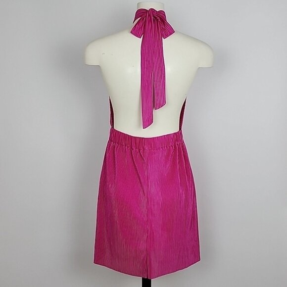 Sincerley Jules Women's Hot Pink Pleated Cross Over Halter Dress Lined Sz Medium - Picture 4 of 12
